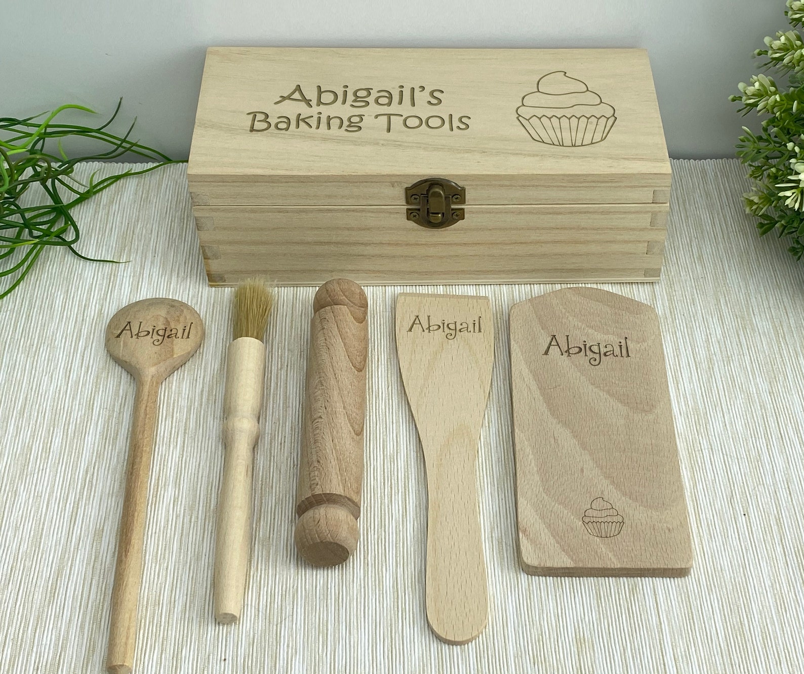 Childrens Wooden Baking Tools Gift Set Personalised Cooking Chef Baker