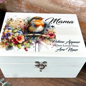 Rotkehlchen Aquarell Illustration Personalisierte Erinnerungsbox - Trauer - Trauer - Verlust - Erinnerungen Geschenk