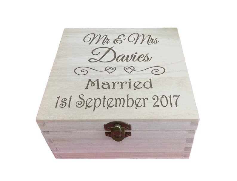 Married Wedding Box Personalised Memory Gift Box Heart Design Engagement image 5