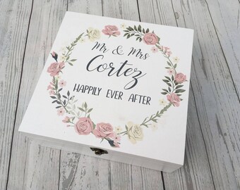 Floral Wreath Wedding Memory Box Engagement Gift Personalised Memories White