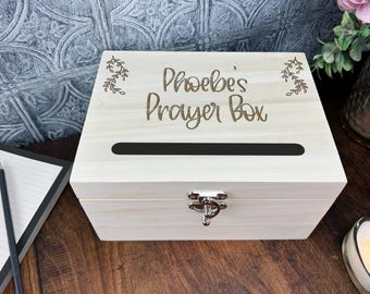 Wooden Prayer Box - Beautiful Script Font - Engraved & Personalised - For Prayers and Gratitude Journaling - Bible Study Christianity Gift
