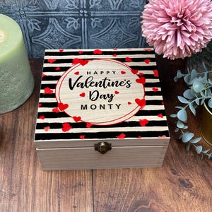 Caixa de memórias para casais do Dia dos Namorados, presente de amor personalizado, corações e listras