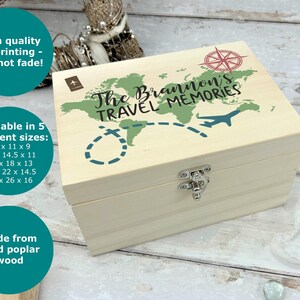 Travel Memories Luxury Wood Box - World Map - Adventure - Personalised Memory Box - Birthday Christmas Gift - Gap Year - Sabbatical - image 4