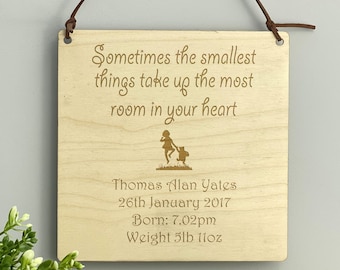 Smallest Things Most Room in Heart Pooh Bear Quote Plaque Personalised Baby Gift