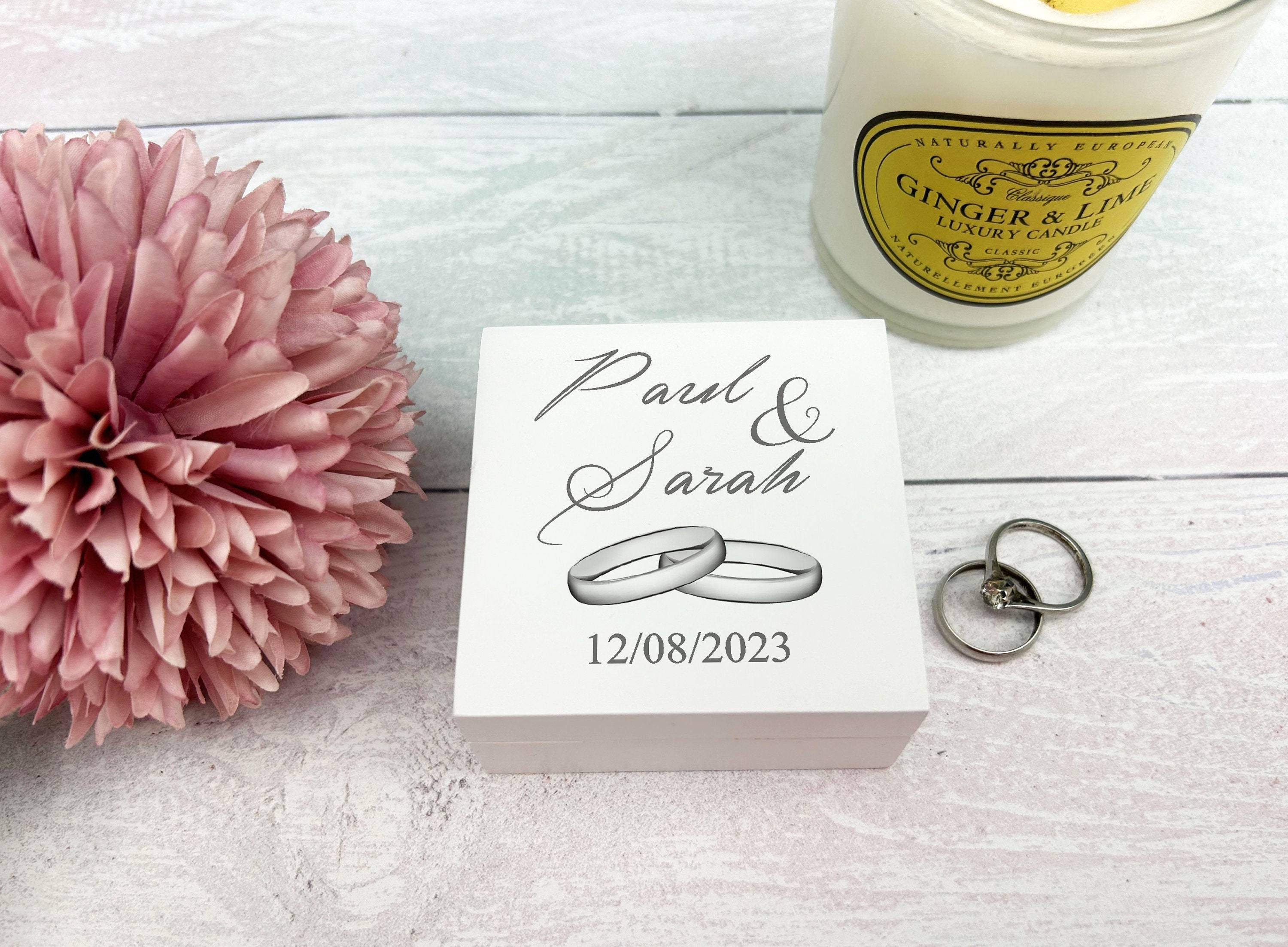 Double Ring Box - Personalised Wedding Day Ring Carrier - Names and Double Ring Box - Personalised Wedding Day Ring Carrier - Names and