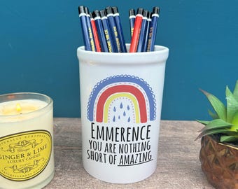 Rainbow You Are Amazing Positivity Pen Pencil Pot Personalised Desk Office Stationary Gift School University Decor Studying