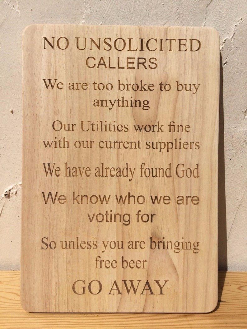 Bois gravé Plaque /"Non sollicités appelants/"