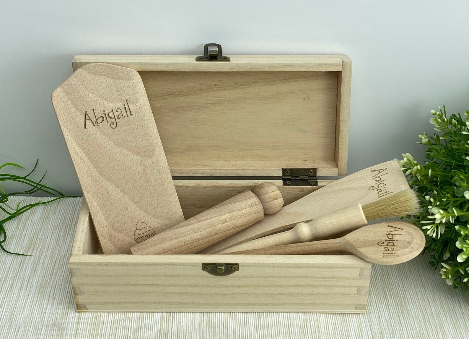 Childrens Wooden Baking Tools Gift Set Personalised Cooking Chef Baker