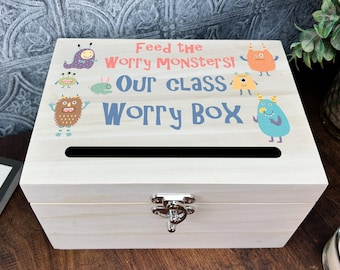 Caja de Preocupaciones de Monstruos de Colores - Caja de Depósito para Primaria - Personalizada - Recursos Didácticos para la Salud Mental de los Alumnos y los Niños