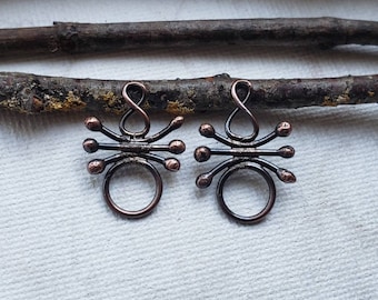 Copper connectors - Copper earring charms - handmade copper findings - handmade copper components - rustic copper components and findings