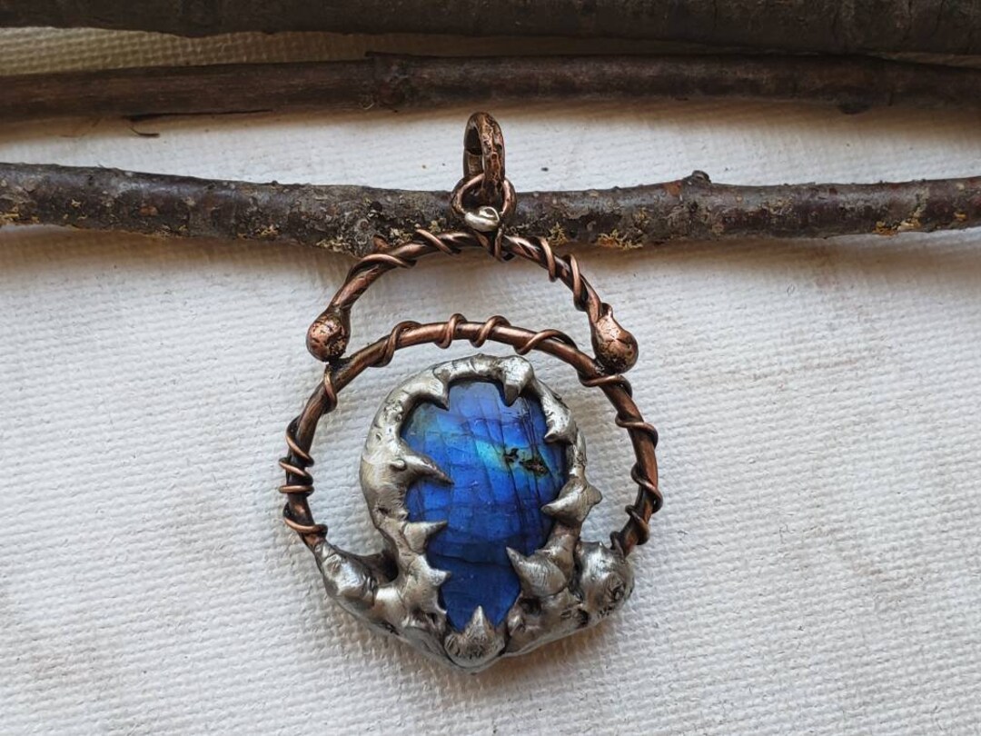Soft Solder Jewelry Pendant Labradorite and Soft Solder Metalwork Pendant Mixed Metal Jewelry