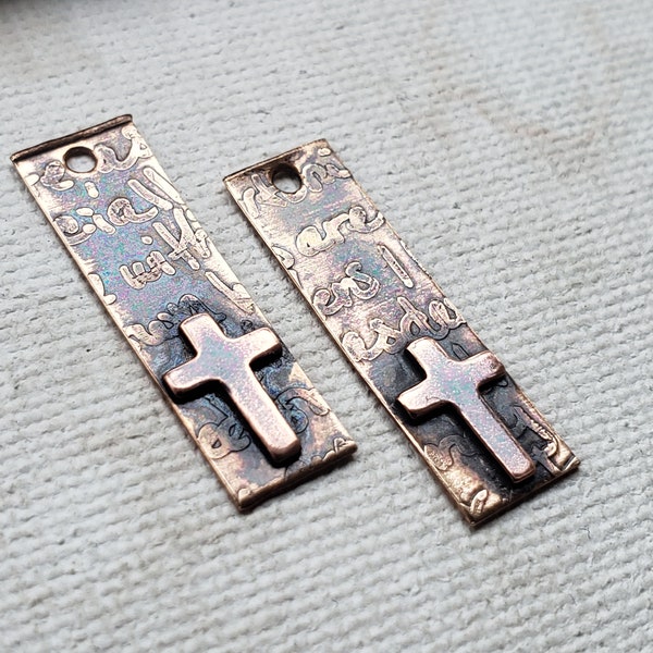 Bronze and copper cross charms for earrings - faith and religious charms for earrings - mixed metal components for earrings