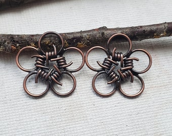 Barbed Flower Charms - Copper Charms - Artisan Copper Components - Handmade Charms - Flower Components - Earring Findings - Earring Charms