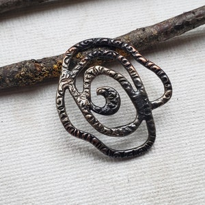 Textured mixed metal bracelet link - curved bracelet link - textured copper link component - Copper link finding - freeform mixed metal link