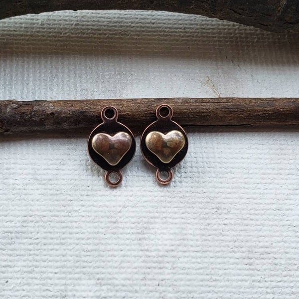 Heart connectors for jewelry - heart findings - heart connectors - metalwork connectors - mixed metal hearts - Copper heart connectors