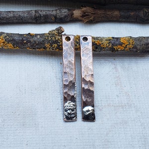Hammered copper and sterling silver charms for earrings - long hammered copper and sterling silver rectangles/strips for earrings