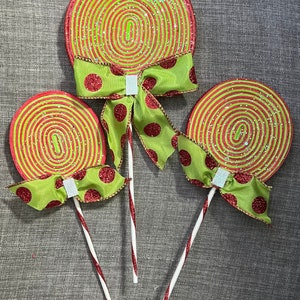 Faux Candy Lollipop Set (3) - Green, Red Glitter, Christmas Decor