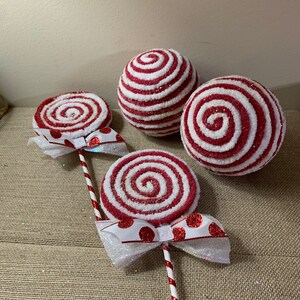 Faux lollipop set (4) wreath attachments, faux candy, candy land Christmas candy, embellishment Christmas decor,ornaments