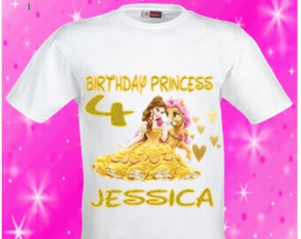 Belle princess birthday shirt,Beauty and the beast shirt,Belle and place pets girl's birthday shirt,Girl's birthday t-shirt,Any Age,any name