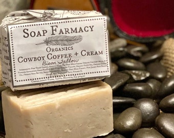Manuka Honey Coffee Soap, Cowboy Bison Tallow Goat Milk Cream, Ground Free Natural Handcrafted