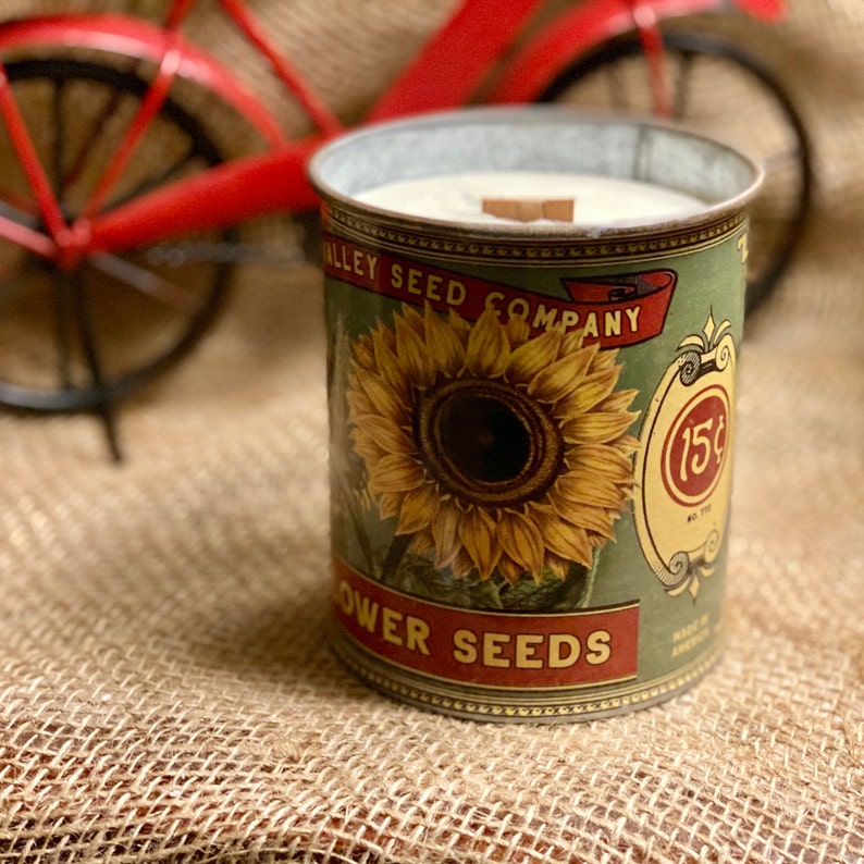 Soy Wax Candle Fireplace in A Can Rustic Sunflower Seed Pack Etsy