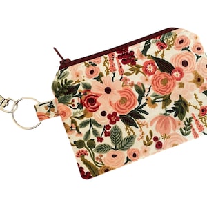 Rifle Paper Co fabric mini zippered pouch keychain wallet coin purse make up bag wristlet pouch essential bag notions bag teabag holder
