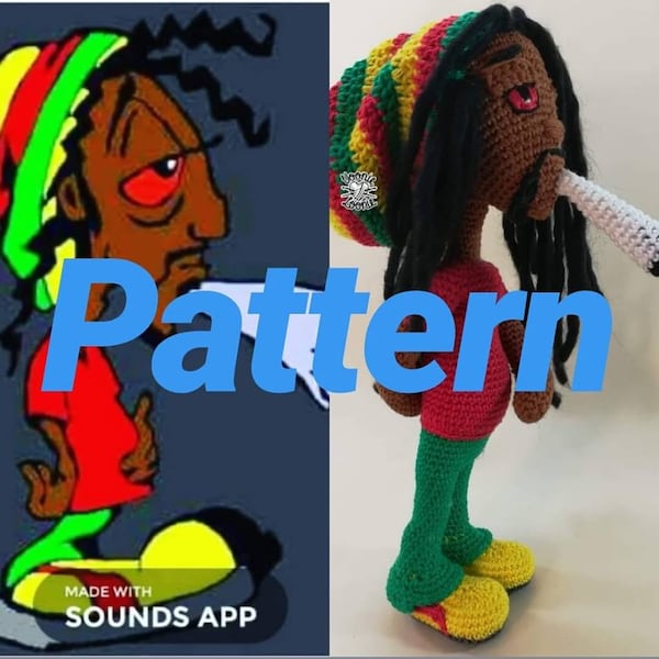 Modèle au crochet pour poupée Bob Marley, non fini, pas pour les débutants en crochet