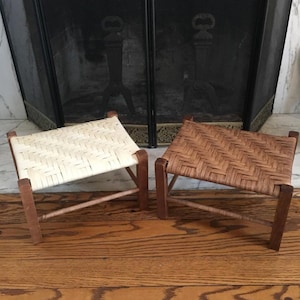 In Stock Woven English Chestnut Stained Foot Stool w/ Beautiful Wood Custom Made! Stool is Sealed/Foot Rest Childs Bench Woven Footstool