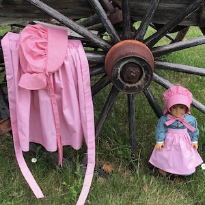 Passende Mädchen und Puppen Mütze & Schürzen! Nagelneue Reproduktion Pionierhaube Little House on the Prairie