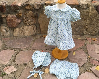 Handgemachte Baby Pionierin Kleid mit Mütze & Pumphose: Grace Pearl Ingalls Style