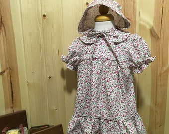Baby Pionier Kleid: Handgemachte Blumen Baumwolle,Mützchen Option (0-24 Monate)