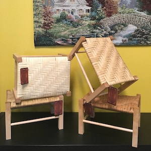 Cherry Stained Woven Foot Stool: Handmade Child&#39;s Bench