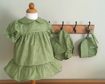 Custom Baby Grace Pearl Ingalls Little House on the Prairie Dress Sleeves/Matching Bonnet/Bloomers Size's 0-24 months YOU CHOOSE The FABRIC