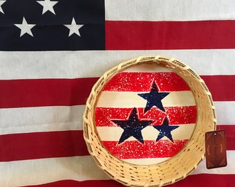 In Stock Painted Star Basket Yarn Basket Decor Patriotic Inspired Basket Memorial Decor Holiday Table Basket Pretty Basket House Warming