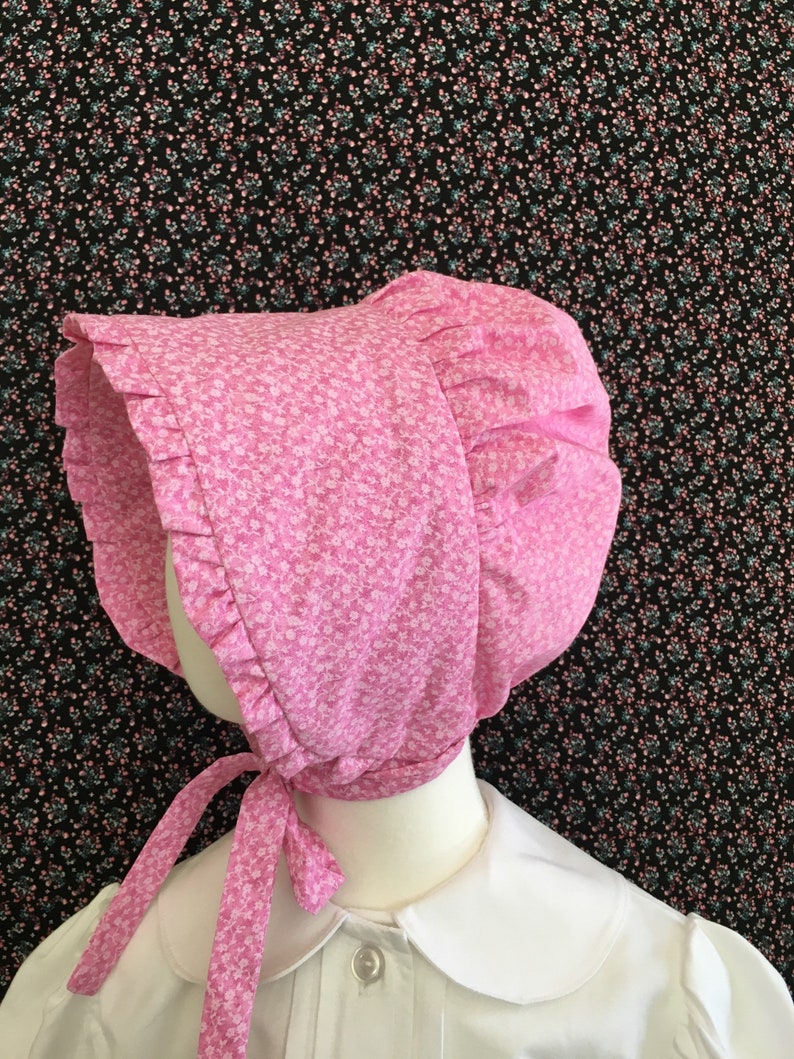 Custom Ruffle Bonnets Children Sizes Pioneer Baby Bonnets Girls Reenactment Sun Bonnet Little House on the Prairie YOU CHOOSE The FABRIC image 2