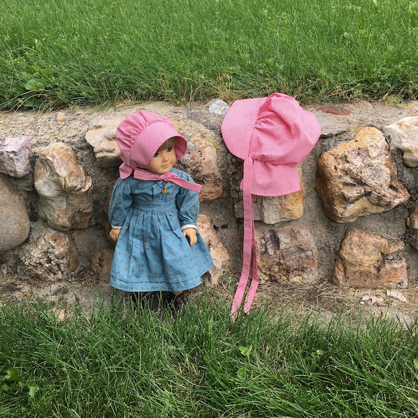 Red Gingham Girl and Doll Bonnets! Brand New Doll Reproduction Bonnet Little House on the Prairie Doll Clothing