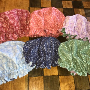 Reversible Prairie Night Cap: Colonial Mob Cap, Historical Bonnet, Doll, Child, and Adult Sizes