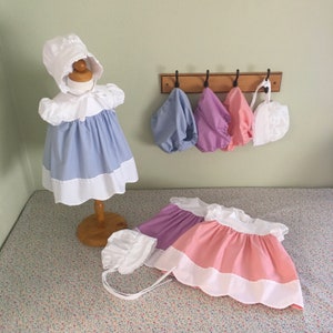 New Vintage Style 1950&#39;s Baby Dress Optional Diaper Covers / Bonnet Retro Handmade Dress In Sizes Newborn to 18 months