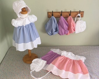 Custom Vintage Style 1950's Baby Dress Optional Diaper Covers / Bonnet Retro Handmade Dress In Sizes Newborn to 18 months