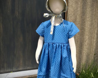 Girls Historical Blue Civil War Dress: Handmade 1860s Style
