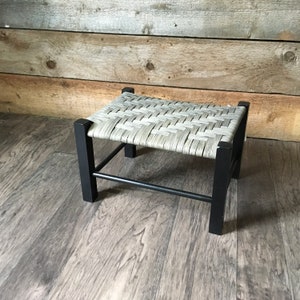 In Stock Woven Foot Stool w/ Beautiful Black Painted Wood Custom Made! Stool is Sealed/Foot Rest Childs Bench Woven Footstool Brand New
