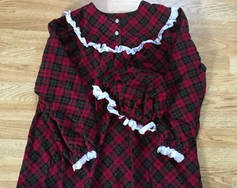 Girls Plaid Flannel Gown Custom w/Optional Matching Night Cap Little House The Prairie Anne Green Gables Soft Laura's Night Gown Dress Up