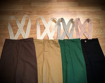Custom Striped Cotton Button Suspenders: Pioneer, Civil War Era