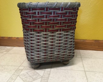 Cherry Accented Handwoven Waste Paper Basket |  Cherry Accents | Waste Basket | Garbage Can | Planter