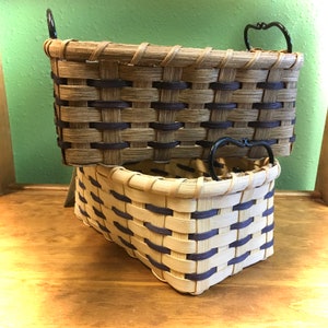 Natural Wood Muffin Basket with Navy Blue Accents & Steel Handles