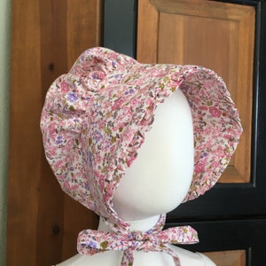 Custom Ruffle Bonnets Children Sizes Pioneer Baby Bonnets Girls Reenactment Sun Bonnet Little House on the Prairie YOU CHOOSE The FABRIC image 3