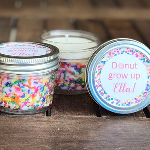 4 oz Birthday Cake Scented Candle, Personalized Birthday Party Candle Favors, Rainbow Sprinkle Candle Favors