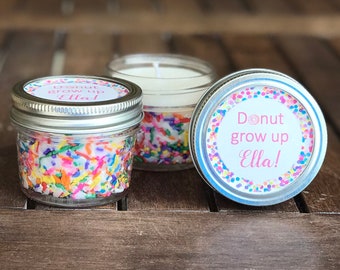 4 oz Birthday Cake Scented Candle, Personalized Birthday Party Candle Favors, Rainbow Sprinkle Candle Favors