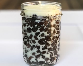 8 oz Coffee Candle with Coffee Beans and Coffee Scent includes Personalized Label, Coffee Scented Premium Soy Wax Candle in Mason Jar