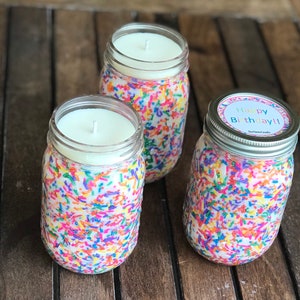 16 oz Birthday Cake Scented Candle, Rainbow Sprinkle Candles, Birthday Candle Gifts, Soy Wax Mason Jar Candles image 9